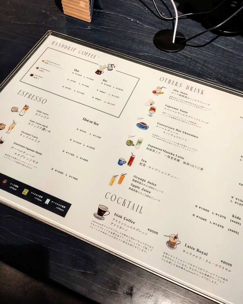 SANWA COFFEE WORKS（サンワコーヒーワークス）京都店のドリンクメニュー